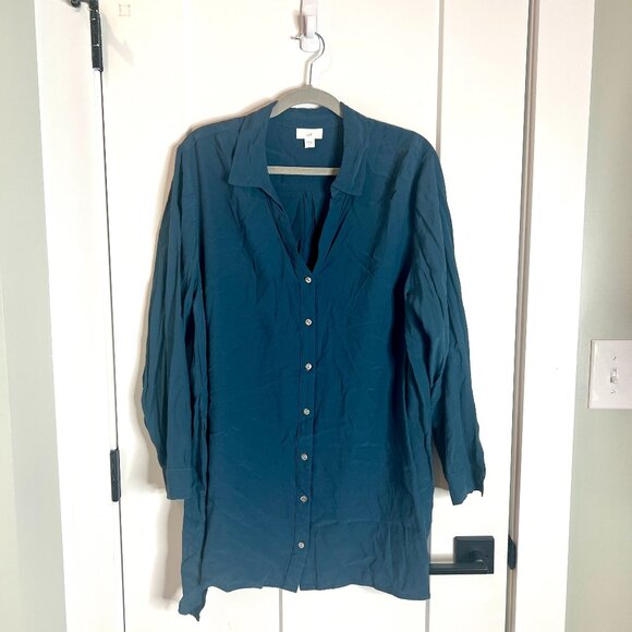 J. Jill Dark Teal Button Up Long-Lined Rayon Tunic Top Size Women's XL - Picture 1 of 4